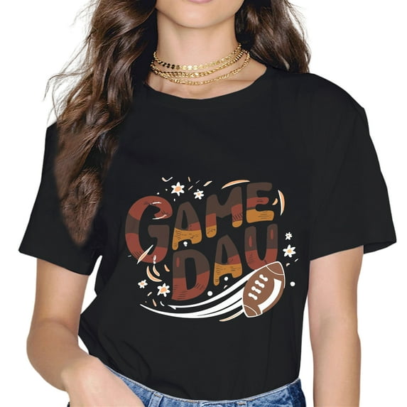 MAYZERO Game Day Floral Print Casual Crew Neck Tee Summer Top