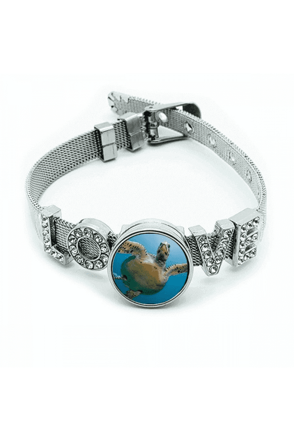 Ocean Blue Water Turtle Science Nature Picture Bracelet Wristband Crystal Love Adjustable Bangle