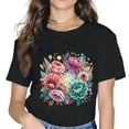 thumbnail image 1 of MAYZERO Peony Flower Printed Graphic Casual Crew Neck Tee Lightweight Top, 1 of 3