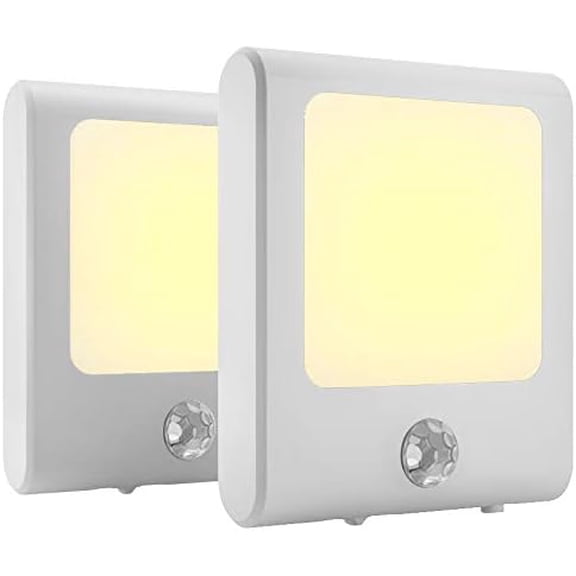 MAZ-TEK Plug in Motion Sensor Lights with Adjustable Brightness,Warm White Motion Activated Led Night Light for Hallway, Stair, Corridor, Kitchen, Living Room, Garage, Basement, Utility Room,2 Pack