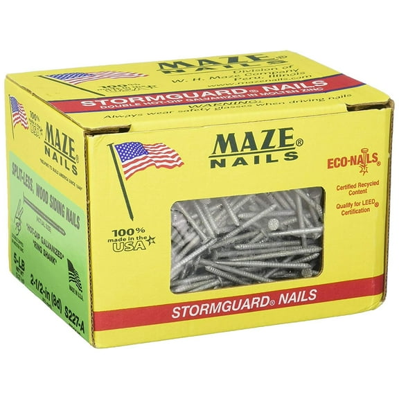 MAZE NAILS S227A-5 Double Hot Dipped Ring Shank Split Less Siding Nail, 5-Pound 8D 2-1/2-Inch  Construction & DIY Use, Standard Hardware Spec