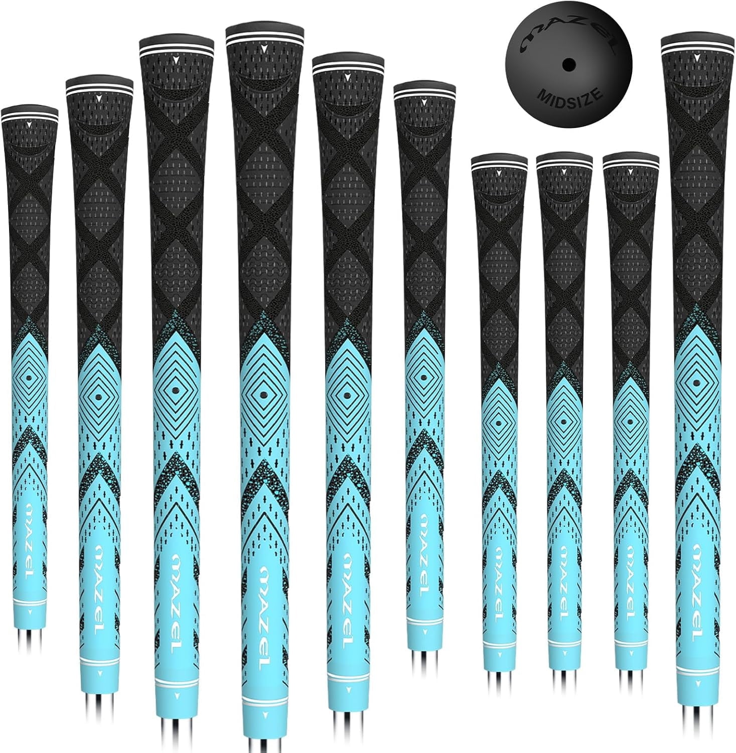 MAZEL Cord Rubber Golf Grips for Men - 10 Pack,All Weather Control Golf Club Grips Standard/Midsize,High Feedback & Traction