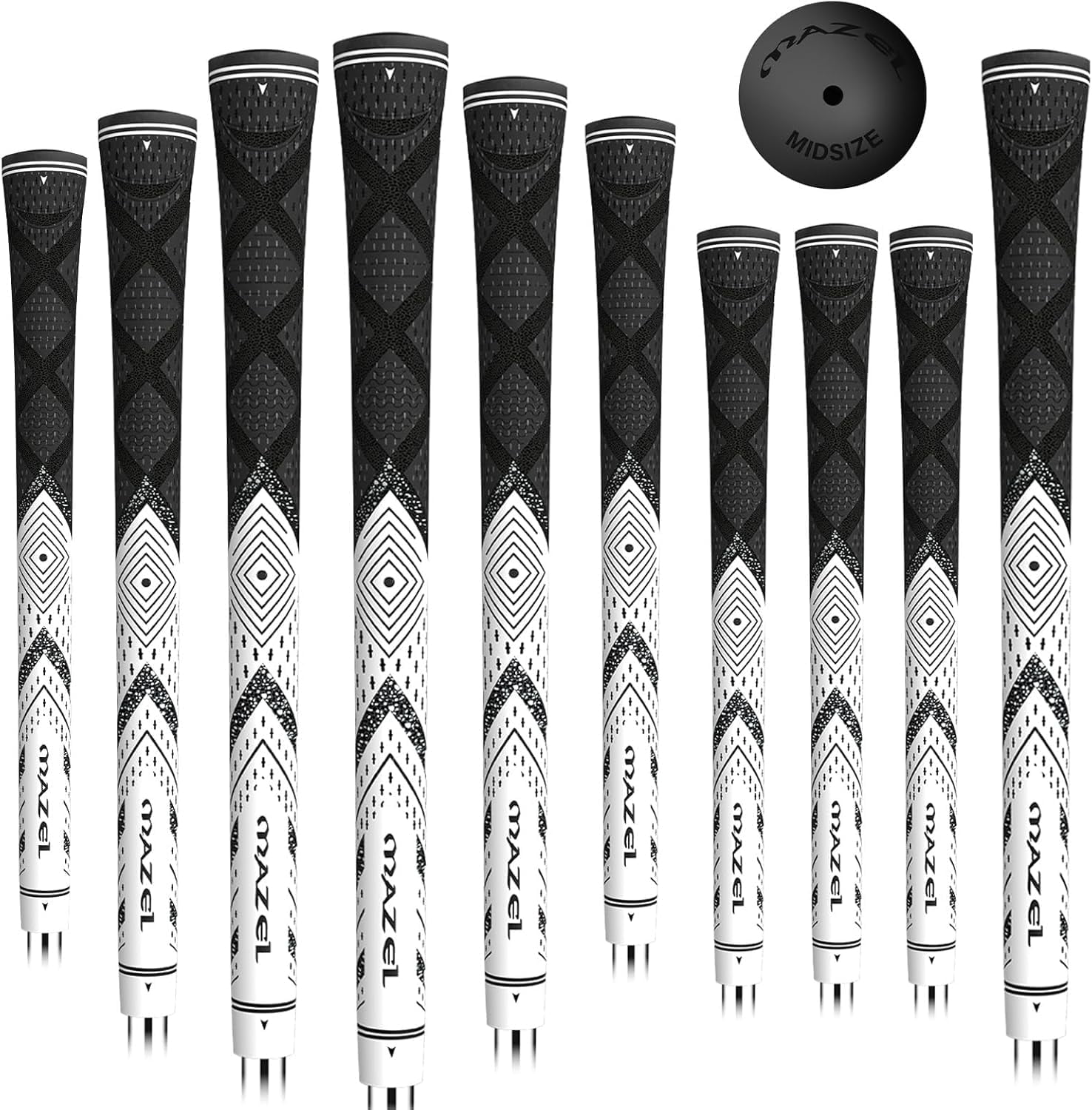 MAZEL Cord Rubber Golf Grips for Men - 10 Pack,All Weather Control Golf Club Grips Standard/Midsize,High Feedback & Traction
