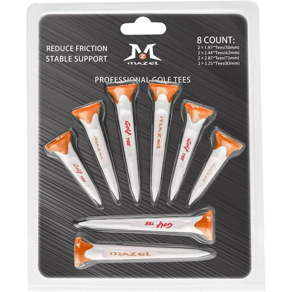 MAZEL Plastic Golf Tees 8 Pack｜Excellent Durability and Stability Plastic Tees with 5 Prongs,Reduces Friction & Side Spin