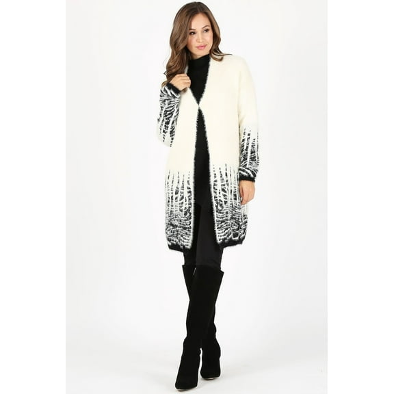 MAZEL Thick Knit Long Body Cardigan in Winter White