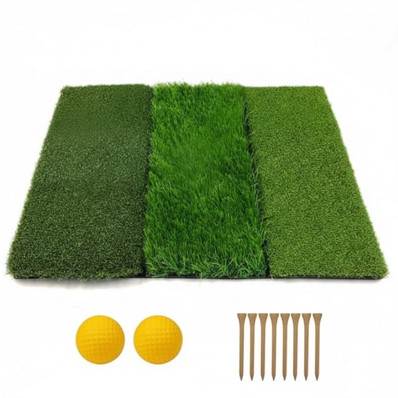 MAZEL Tri-Fold Golf Hitting Mat, 3-in-1 Turf with Fairway, Rough & Tee Box Simulation, Non-Slip Base for Indoor/Outdoor Training