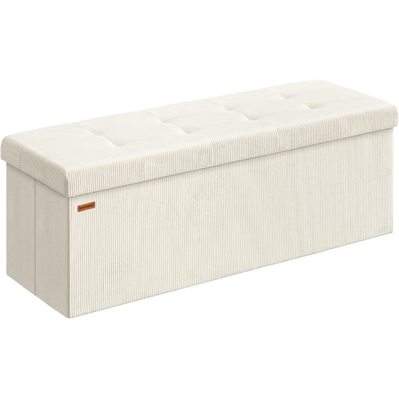 MAZIE Collection - Storage Ottoman Bench, Foldable Foot Rest, 15 x 43 x 15 Inches, End of Bed Bench, Storage Chest, Load 660 lb, Living Room, Bedroom, Entryway, Cream White ULSF604W01