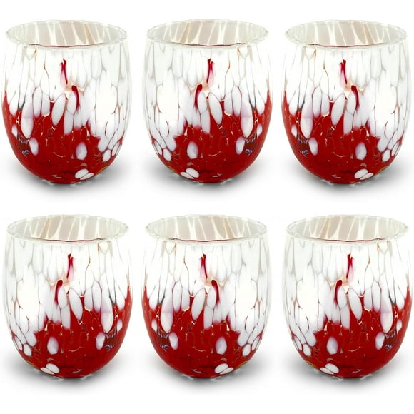 MAZZEGA ART & DESIGN Bicolor Water Glasses in Blown and Hand-Worked Glass with Murano Murrine - Murano Colors - Bicolor 12,84 oz. Made in Italy (6, Red)