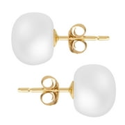 MAZZERI Solid 14k Gold Freshwater Button Pearl Stud Earrings for Women, Hypoallergenic Butterfly Pushback Studs