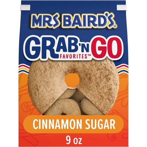Mrs Baird's Grab N' Go Cinnamon Sugar Donuts, 9 oz, Mini Donut Bites, Bag