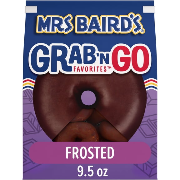 Mrs Baird's Grab N' Go Frosted Donuts, 9.5 oz, Chocolate Mini Donuts, Bag