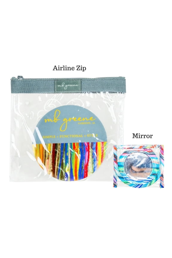 MB Greene 2 Piece Coordinating Mirror Grey Airline Zip TSA Approved Bag Toiletry