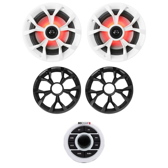 MB QUART GMR-1.5W Marine Receiver w/Bluetooth/USB/Aux+2) Rockville 6.5" Speakers