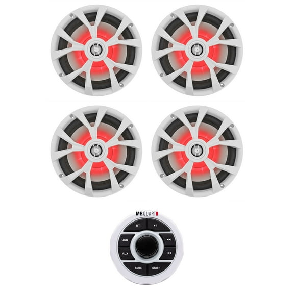 MB QUART GMR-1.5W Marine Receiver w/Bluetooth/USB/Aux+(4) Rockville 8" Speakers