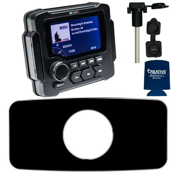 MB QUART GMR-LED Waterproof Radio with Stinger SEADASH3B Universal Marine 3" Radio Dash Kit-Black, & SMRAUXUSB3 USB/AUX