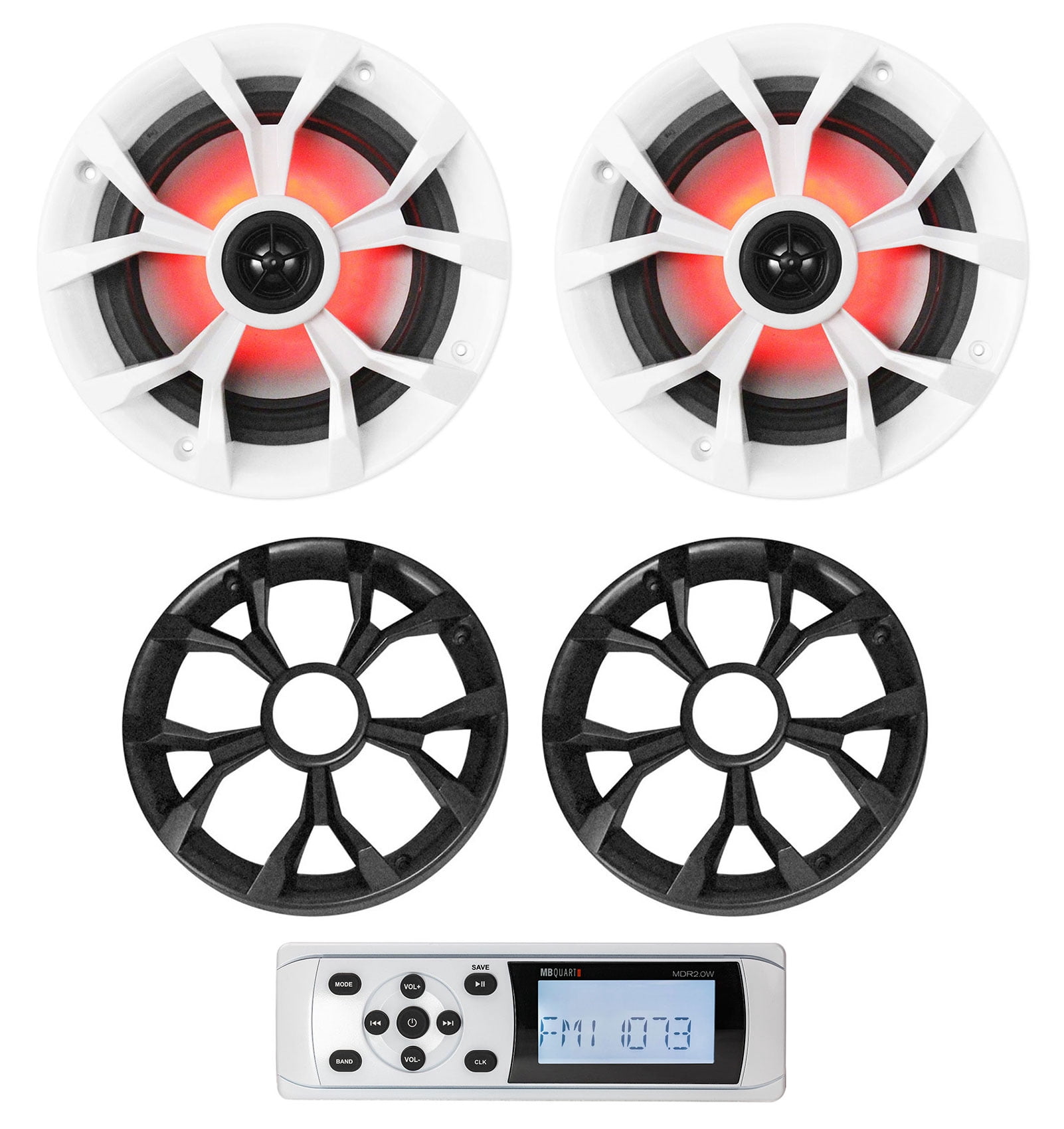 MB QUART MDR2.0W Marine Boat AM/FM Bluetooth Receiver+2) Rockville 6.5 ...