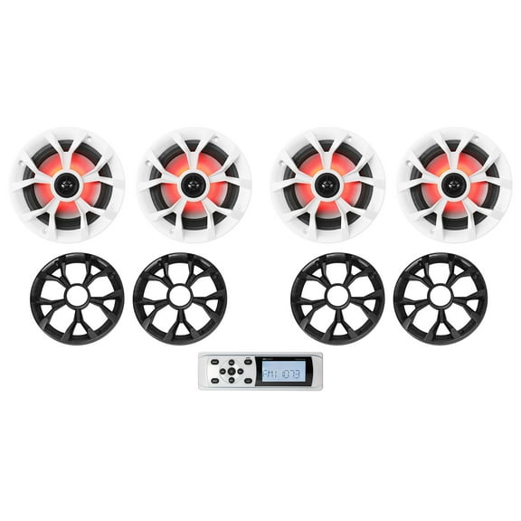 MB QUART MDR2.0W Marine Boat AM/FM Bluetooth Receiver+4) Rockville 6.5" Speakers