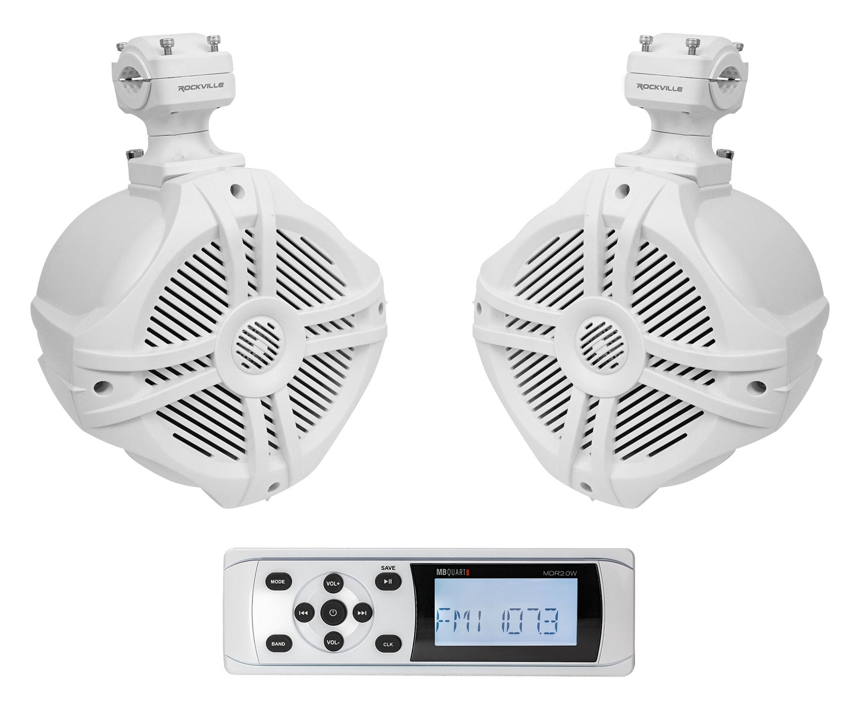 MB QUART MDR2.0W Marine Boat AM/FM Bluetooth Receiver+Rockville Tower ...