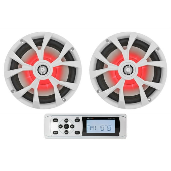 MB QUART MDR2.0W Marine Boat AM/FM Receiver w/Bluetooth+2) Rockville 8" Speakers