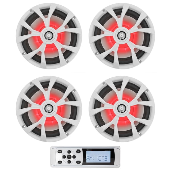 MB QUART MDR2.0W Marine Boat AM/FM Receiver w/Bluetooth+4) Rockville 8" Speakers