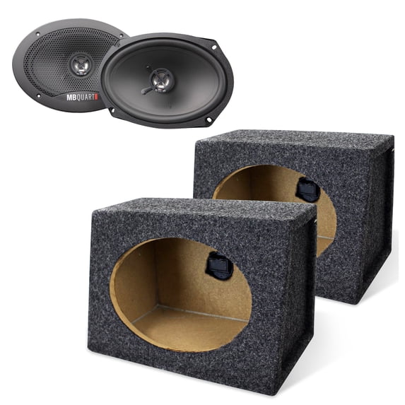 MB Quart 6x9" 2 Way Coaxial Speakers & QPower 2 Pack Angled 6x9" Car Audio Enclosure