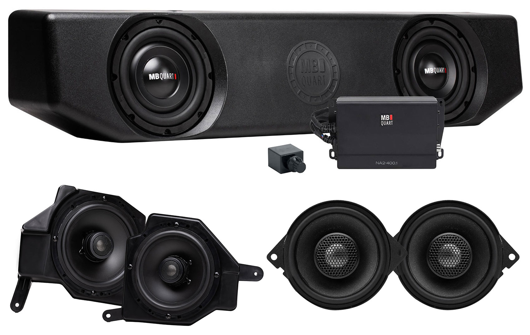 MB Quart 8” Subwoofers+Amplifier+Dash+Soundbar Speakers For 2020+ Jeep