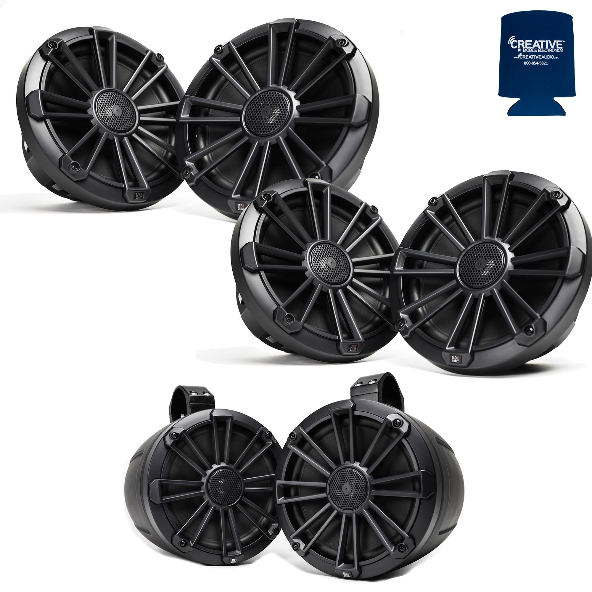 MB Quart Bundle- 2 Pair NP1-120 Premium Waterproof 8 Inch Marine Speakers with 1 Pair NPT1-120 8" Tower Speakers Premium Marine Speakers (Black Frame with Black, Silver and White Grills Included) - image 1 of 7
