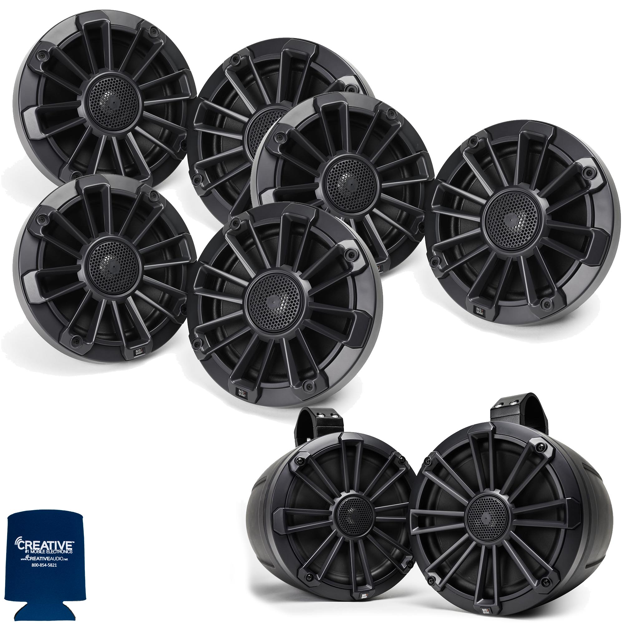 MB Quart Bundle- 3 Pair NP1-116 Premium Waterproof 6.5 Inch Marine Speakers with 1 Pair NPT1-120 8" Tower Speakers Premium Marine Speakers (Black Frame with Black, Silver and White Grills Included) - image 1 of 7