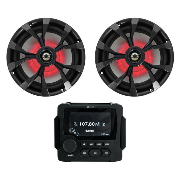 MB Quart GMR-LED Marine/Boat Receiver w/Bluetooth/USB+(2) 8" Black LED Speakers