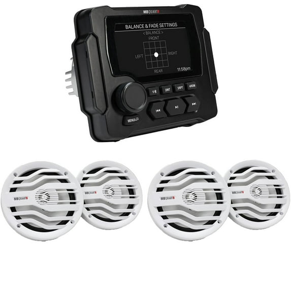 MB Quart GMR-LED Multimedia Source Unit & NK2-116W 6.5" 2-Way Coaxial Marine Speakers (2 Pair)