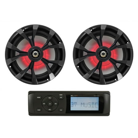 MB Quart MDR2.0 1-Din Marine/Boat Bluetooth Receiver+(2) 8" Black LED Speakers