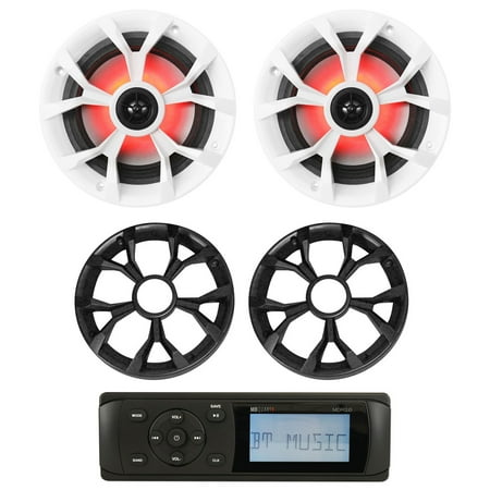 MB Quart MDR2.0 1-Din Marine/Boat Bluetooth/USB Receiver+(2) 6.5" LED Speakers