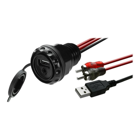 MB Quart PSAP-2 Waterproof Dash Mounted USB and 3.5mm Input W/ RCA and USB Extension Cable