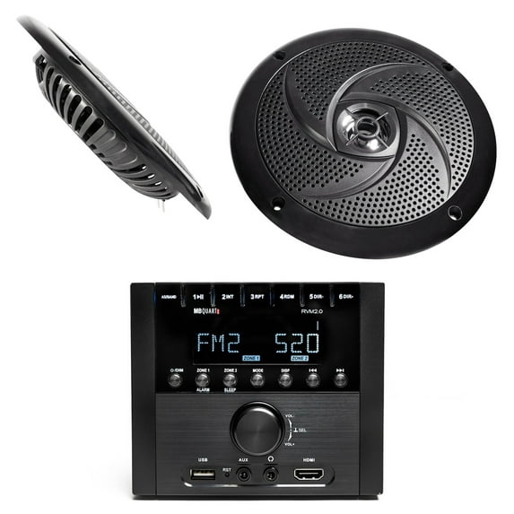MB Quart RVM2.0 2-Zone RV Receiver Bluetooth Radio Stereo+2) 6.5" Black Speakers