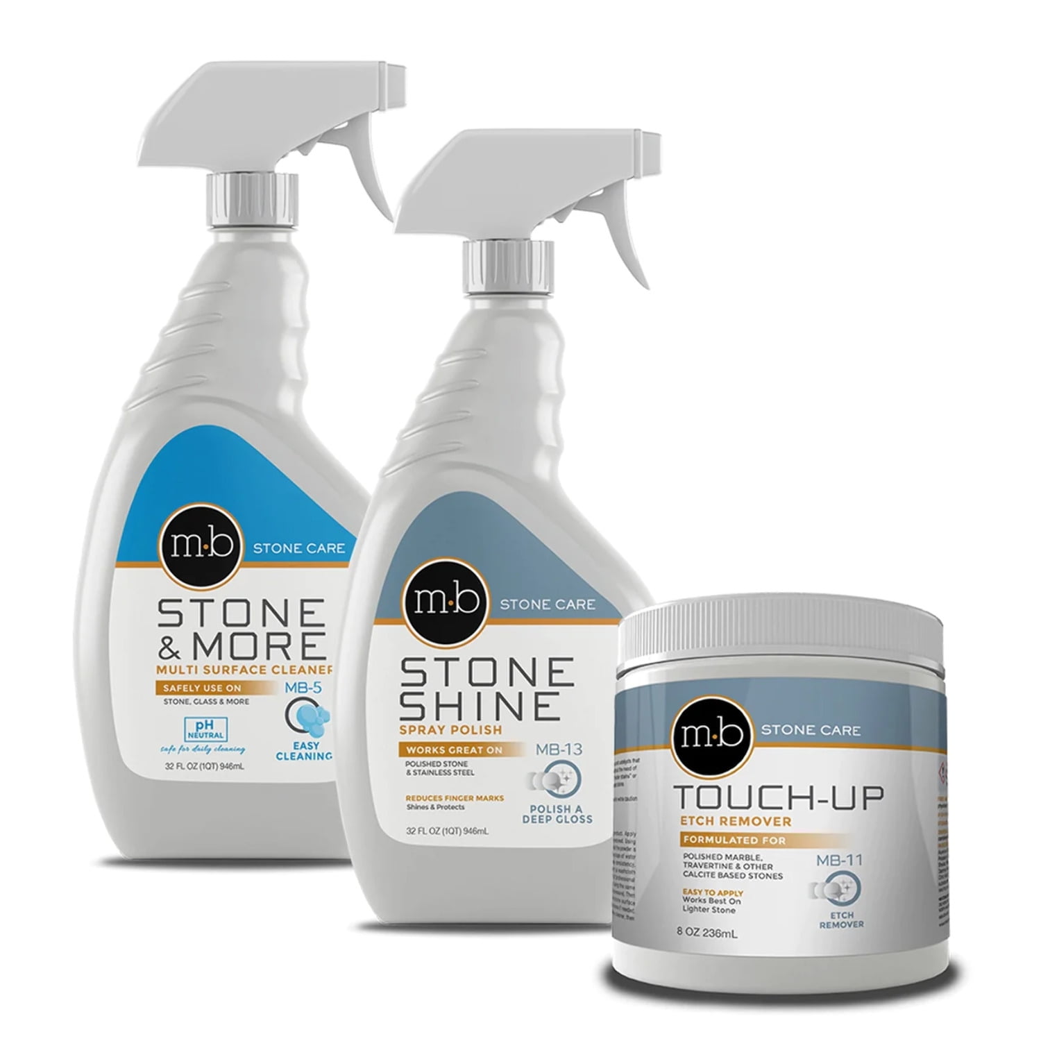 MB Stone Care Marble Repair Kit MB-5 Multi-Surface Cleaner, MB-13 Stone  Shine Spray Polish & MB-11 Touch Up Etch Remover Ready to Use Bundle 