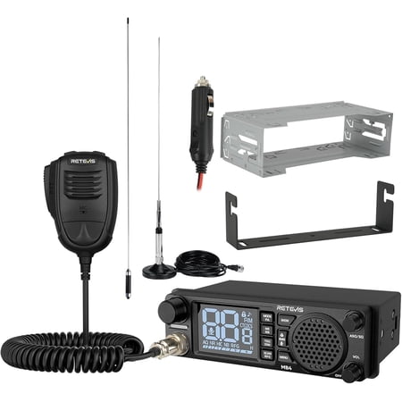 MB4 DIN Mount CB Radio Kit, NRC Noise Canceling Mobile Radio, Front Facing Speaker, PA, Cigarette Lighter, 40-Channel AM/FM, Long Range CB Radio with Antenna for Trucker Off Road Emergency