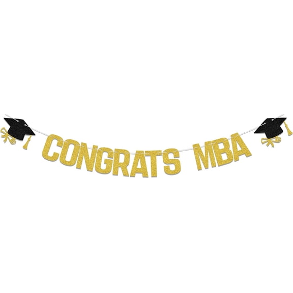 MBA Graduation Banner, Gold, Rectangular, Congrats MBA, Masters Graduation Decorations, Class of 2024, College Grad Party Decor Supplies