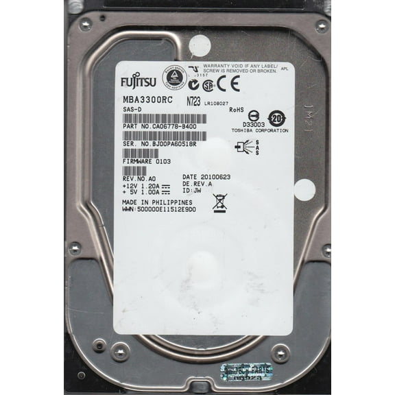 MBA3300RC, PN CA06778-B400, Fujitsu 300GB SAS 3.5 Hard Drive