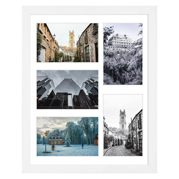 MBC MAT BOARD CENTER, 11x14 Gallery Collage Picture Frames, Made of Solid Wood with Real Glass, White, 5-Opening Display 4x6 Inch Photos with Mat or 11x14 Picture Without Mat for Wall Decor
