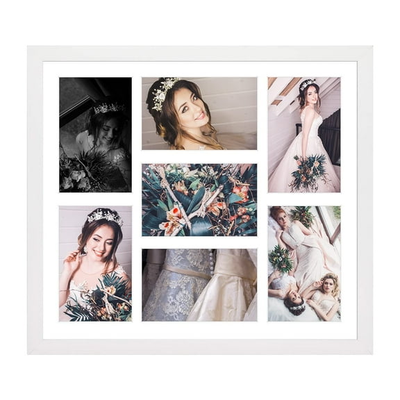 MBC MAT BOARD CENTER, 13.7x15.7 Inch Collage Picture Frame with 7-4x6 Inch Openings, Multi Photo Frame Collection, White Wood and Real Glass - Wall Mounting