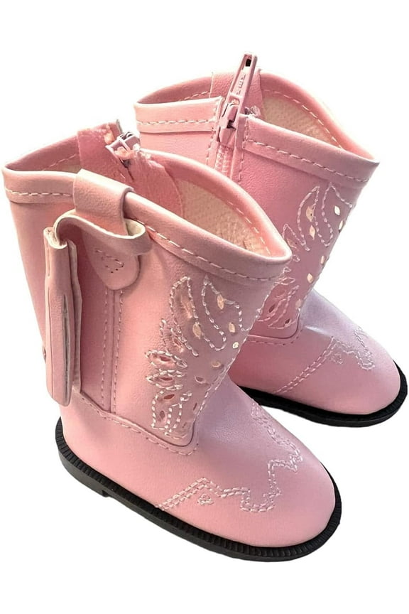 Pink Western Boots with White Stitching Fits all 18 inch Dolls