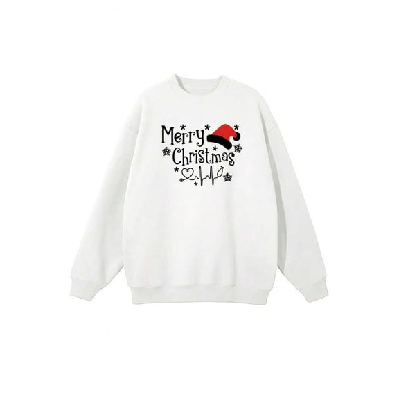 MBDMBD Men'S Merry Christmas Graphic Crewneck Sweatshirt - Soft & Comfortable Casual Pullover With Santa Hat Design, White, Christmas Sweater