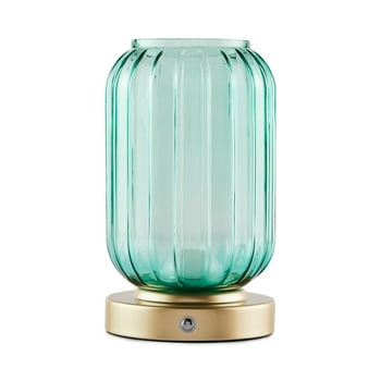 Mainstays by Becky G. & Alejandra 8.5" Rechargeable Green Lily Ribbed Glass Uplight, Gold Metal Base