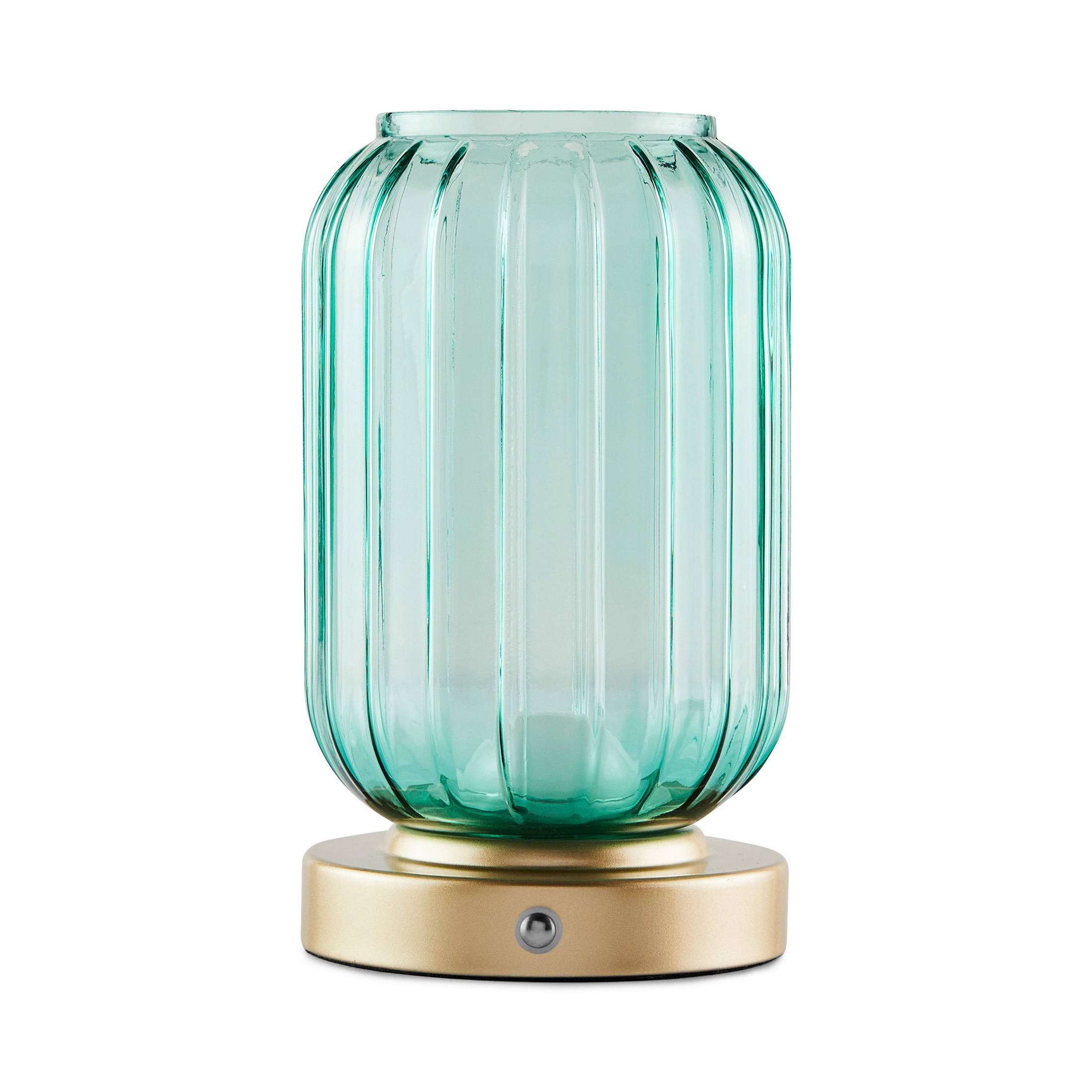 Mainstays by Becky G. & Alejandra 8.5" Rechargeable Green Lily Ribbed Glass Uplight, Gold Metal Base