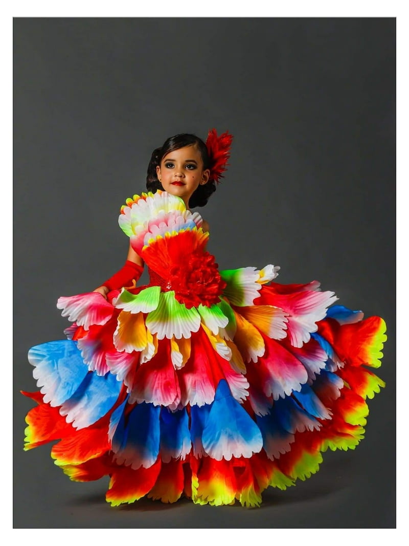 MBG Girls Dress Rainbow Spanish Flamenco Dancer Costume, Size: 12