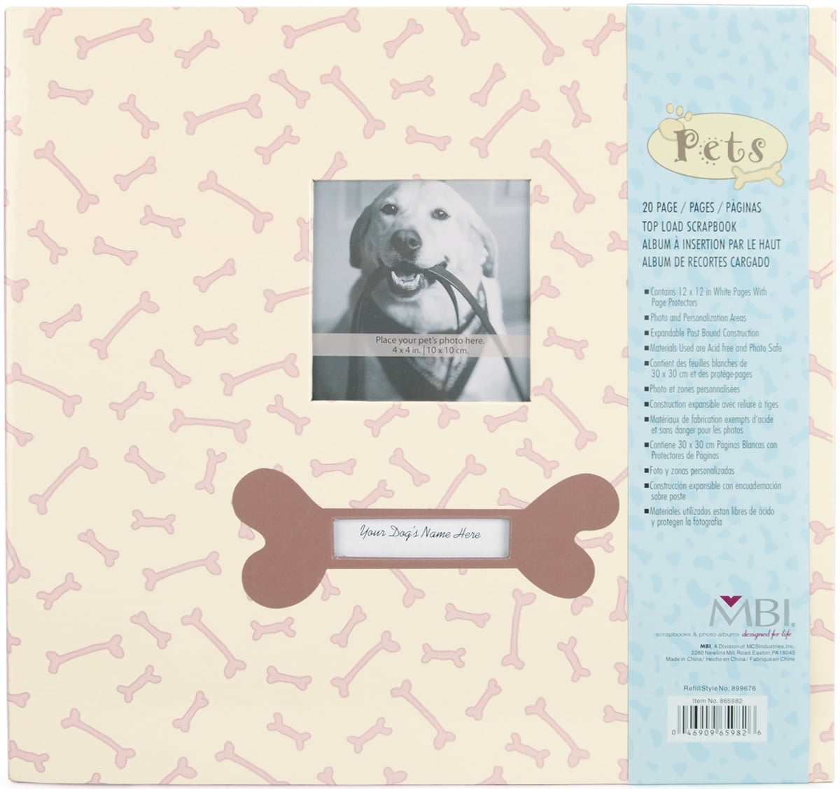 Dog Bone Patterned Beige Scrapbook Album with Photo Frame