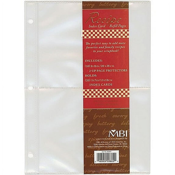 MBI Recipe Refill Pages, 2-Up, 10/Pkg, 20.5x7, Pockets, Holds 40 Cards