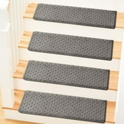 MBIGM Bullnose Carpet Stair Treads for Wooden Steps, Non-Slip Indoor Stair Runner w/ TPU Backing & Steel Reinforcement, Dark Gray Lattice, 4 Pack