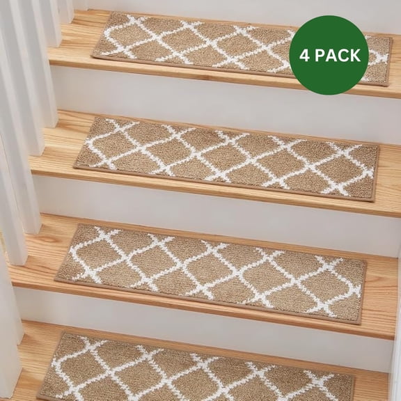 MBIGM Carpet anti slip tape Stair Treads Non-Slip for Indoor Steps, Soft Plush Polyester Stair Runners, Cornstalk / White, 4 Pack
