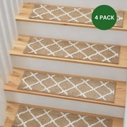 MBIGM Carpet anti slip tape Stair Treads Non-Slip for Indoor Steps, Soft Plush Polyester Stair Runners, Cornstalk / White, 4 Pack
